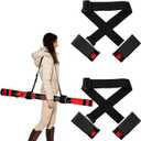 2 Pairs Ski Fastener Straps, Adjustable Ski Boot Straps with Protectors, Ski Carrier Straps, Ski Wraps, Ties, Equipment, Storage for Ski Poles, Boards for Outdoor Winter Sports Accessories, Black