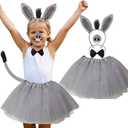 Kirei Sui 5-Piece Donkey Chef Hat Mouse Costume Set with Headband Bow Tie Nose Tail & Tutu Halloween Dress Up for Kids (Gray)
