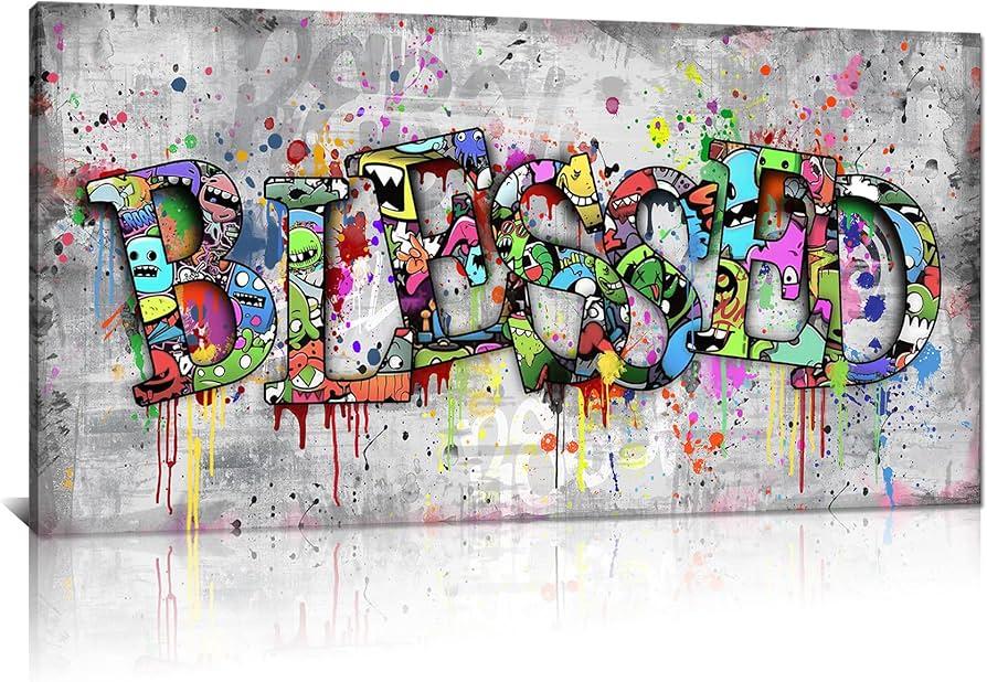 Kalormore Inspirational Blessed Canvas Wall Art Motivational Family Prints Signs Framed Graffiti Artwork Decoration for Bedroom Living Room  20x36inch 