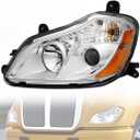 Driver Left Side Headlight Assembly with Chrome Trim & Projector Low Beam FIT Kenworth T680 2013–2021 – Halogen High Low Beam – Direct Replacement – Replace OE# P54-6103-11000