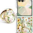 for Samsung Galaxy Z Flip 7 Case 5G Flower Slim Anti-Drop Shockproof Protective Soft Shockproof Clear Phone Protective Covers 6.85 Inch for Women Men (Sunshine Blossom with Holder)