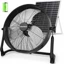 18” Solar Fan, 40W Portable Solar Powered Fan, Rechargeable Battery Operated Floor Fan with Metal Blade & Quiet Brushless Motor for Home Outdoor Garage Greenhouse Camping, USB Charging, Black 18" Fan L