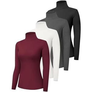 Dalavch 4 Pack Women’s Turtle Neck Long Sleeve Shirts Fall Fashion Turtleneck Baselayer Undershirts Tops Underscrub XXL