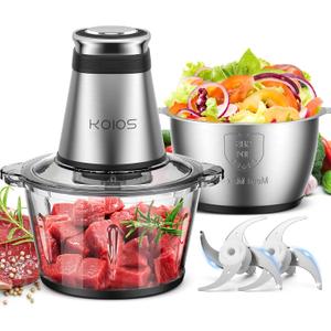KOIOS Food Processor, 500W Electric Food Chopper with 2 Bowls (8 Cup+8 Cup) & 2 Bi-Level Blades&, Small Electric Grinder Meat Processor for Nuts, Meat, Onion, Garlic, Baby Food, Black