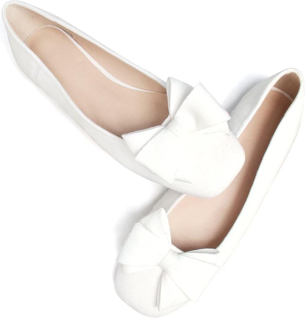 WENJIAZHIZHI Womens Square Toe Ballet Flats Bow-Knot Slip-Ons Dressy Bowtie Casual Comfortable Wear to Work Loafers. Size 11