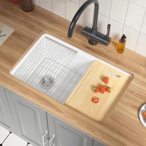 Offset Drain Fireclay Undermount Workstation Kitchen Sink 30 Inch, 30''x19''x10'' Topmount White Bar Sink Drop In, Deep Single Bowl Heavy Duty, Dual Mount, for Kitchen