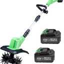 Cordless Tiller Cultivator, 360RPM Battery Powered Garden Cultivator, with 2 * 3.0Ah Batteries & Charger, 9In Tilling Width & 6In Depth Tiller for Gardening