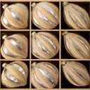 DN DECONATION Christmas Glass Ornaments, Flocked Velvet Hanging Ball Ornament with Assorted Sizes & Designs, Yellow Matte Ornament for Xmas Tree Decor Vintage Home Party (9PCS) (Set of 9, Light Gold)