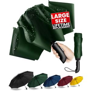 Conlun Travel Inverted Umbrella Compact Windproof- Automatic reverse Umbrellas for Rain - Folding Portable 10 Ribs Large Umbrella (XL (46inch), Green-46inch)
