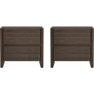 Manhattan Comfort Linda Nightstand Boho 24" Bedside End Table with 2 Handle-Free Drawers, and Wood Grain Finish, Minimalist Modern Small Nightstand for Bedroom, Living Room, Dorm in Walnut Brown (Set of 2)