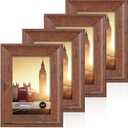 iRahmen 4x6 Picture Frame Set of 4, Brown Rustic Retro Photo Frame with Real Glass, Wood Farmhouse Style 4 x 6 Frames for Wall Mount and Tabletop Display