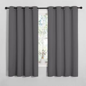 NICETOWN Grey Blackout Curtain Panels for Bedroom, 2 Panels, W55 x L57-inch, Grey, Thermal Insulated Grommet Top Blackout Draperies and Drapes for Basement