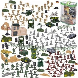 Blue Panda 300-Piece Military Toys Set - Plastic Army Men Action Figures & Toy Soldiers Playset with Tanks, Planes, Flags & Accessories for Boys Age 8+