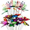 48 Pcs 3D Dragonfly Butterfly Garden Decor Dragon Fly Butterfly Garden Stakes with Sticks Colorful Butterflies Dragonflies Yard Art Ornaments for Indoor Outdoor Planter Pot Pathway Patio Decoration, 2.56 x 2.75 x 9.84 inches