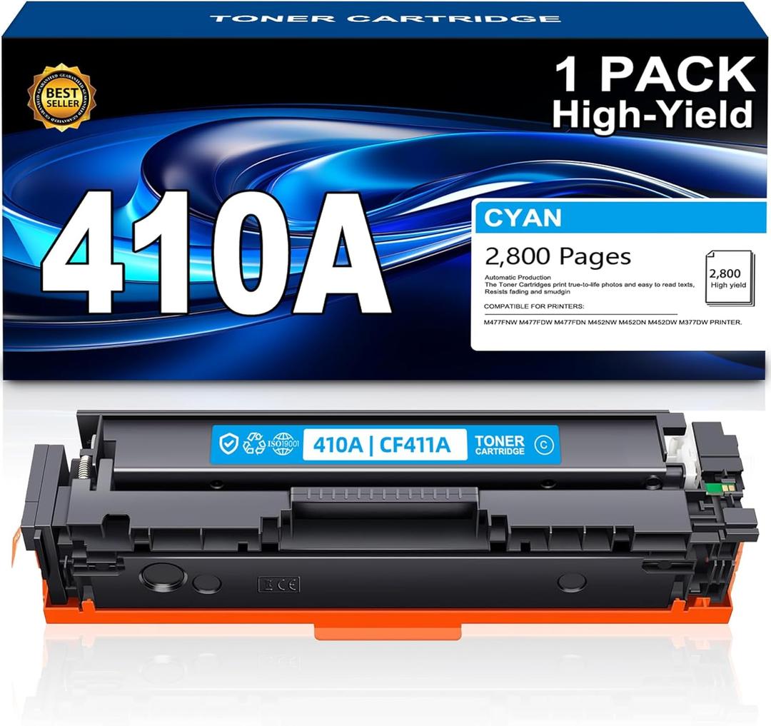 410A Toner Cartridge Cyan Replacement for HP 410A 410X CF411A to use with MFP M477fdw M477fdn M477fnw Pro M452dn M452nw M452dw Toner Ink (1 Pack)