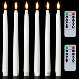 Homemory 11 inches Waxy Battery Operated Taper Candles with Remote Timer Dimmer, 6 Pcs Flameless Taper Candles with Flickering Flame, White Candlesticks Battery Powered for Ceremony Memorial Decor