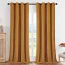 Joydeco Mustard Yellow Blackout Curtains 120 Inch Long, Luxury Thermal Yellow Velvet Curtains for Bedroom & Living Room, 100% Blackout Velvet Drapes 2 Panels, Grommet Top (52W x 120L)
