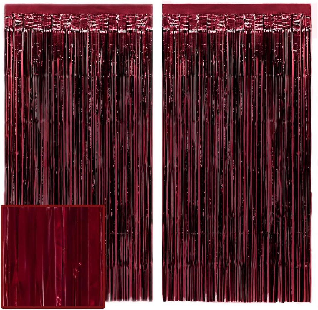 xo, Fetti Burgundy Red Party Curtain - Set of 2 | Bachelorette Fringe Decorations, Cute Birthday Photo Booth, Party Backdrop, Wine Bday Supplies