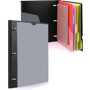 WOT I Telescoping Project Organizer, Refillable Binder with Dividers and Pockets, 13 Pocket Folders, 1 Inch 3 Ring Binder, Black