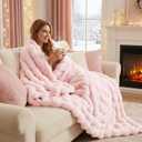 DREAMNINE Soft Faux Bubble Rabbit Fur Blanket Twin Size, Thick Cozy Decorative Warm Fuzzy Fur Blanket for Bed Couch Sofa Chair Bedroom Living Room Dorm Gift, 60 * 70 Inches, Pink