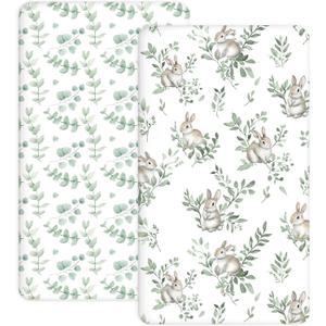 Bedside Bassinet Sheets 2 Pack, 33 x 20 Fitted Bedside Sleeper Sheets, Ultra Soft Breathable Polyester, Ideal for Baby Girl or Boy and Newborns (Bunny Meadow, Bedside Sleeper Sheet)