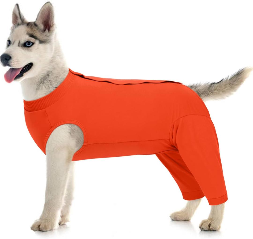 Kuoser Dog Recovery Suit for Rear Legs, Dog Surgical Suit with Pants Cover to Prevent Licking Wounds, Dog Onesie for Surgery Female Spay Male Neuter, Anti Licking Dog Recovery Leg Sleeve, Orange XL (X-Large (Back Length: 46CM / 18.11"))