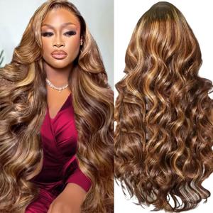Honey Blonde Wig Human Hair 30 Inch 200 Density Ombre Body Wave 13x6 HD Lace Front Wigs Human Hair Pre Plucked Highlight 4/27 Colored Lace Frontal Glueless Wigs for Women