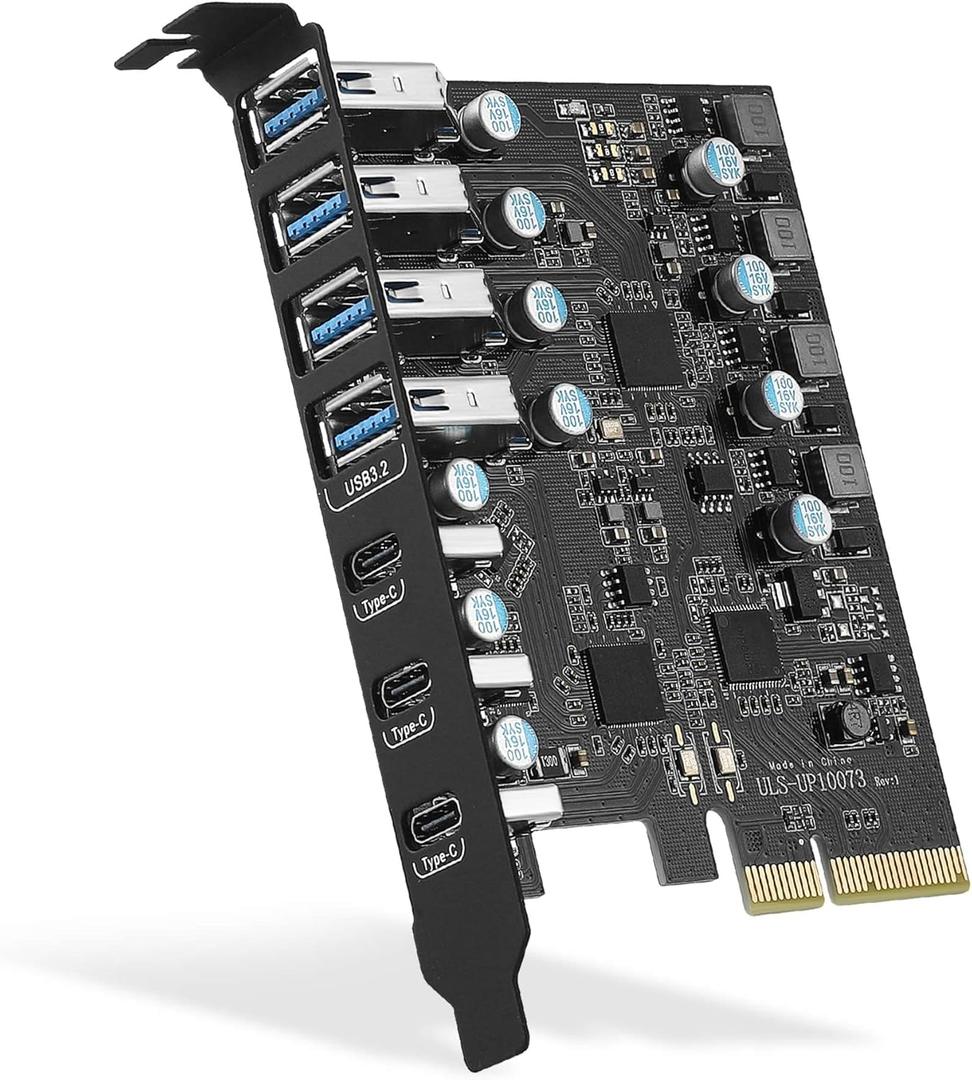 PCIe to USB 3.2 Gen 2 Card with 20 Gbps Bandwidth 7 USB Ports (4 USB Type-A and 3 Type-C Ports), PCI Express (PCIe) Expansion Card for Desktop PC