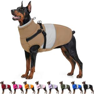AOFITEE Large Dog Coat, Waterproof Dog Jacket, Dog Winter Coat with Harness Hole & High Collar, Warm Fleece Dog Snow Jacket for Cold Weather, Reflective Dog Snowsuit for Large Dogs, Great Dane, XXXL