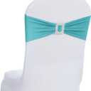 Joccun 30 PCS Spandex Chair Sashes Bows Stretch Chair Cover Band with Buckle Slider Universal Elastic Chair Ties for Wedding Banquet Party Event Decoration (Turquoise) (30 Pack)