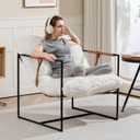 Accent Chair, Fluffy Living Room Chair Arm Chair Big Sitting Area Cross Legged Armchair with Foam Cushioning, Reading Chair, Bedroom Chair,Metal Frame, Armpad (White)