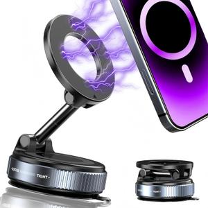 Upgraded 360 Vacuum Magnetic Phone Holder, Magnetic Car Phone Mount, Hands-Free Suction Cup Phone Holder for Car/Gym/Mirror/Shower, Car Mount Compatible with iPhone 16 Pro Max/Android (Black)