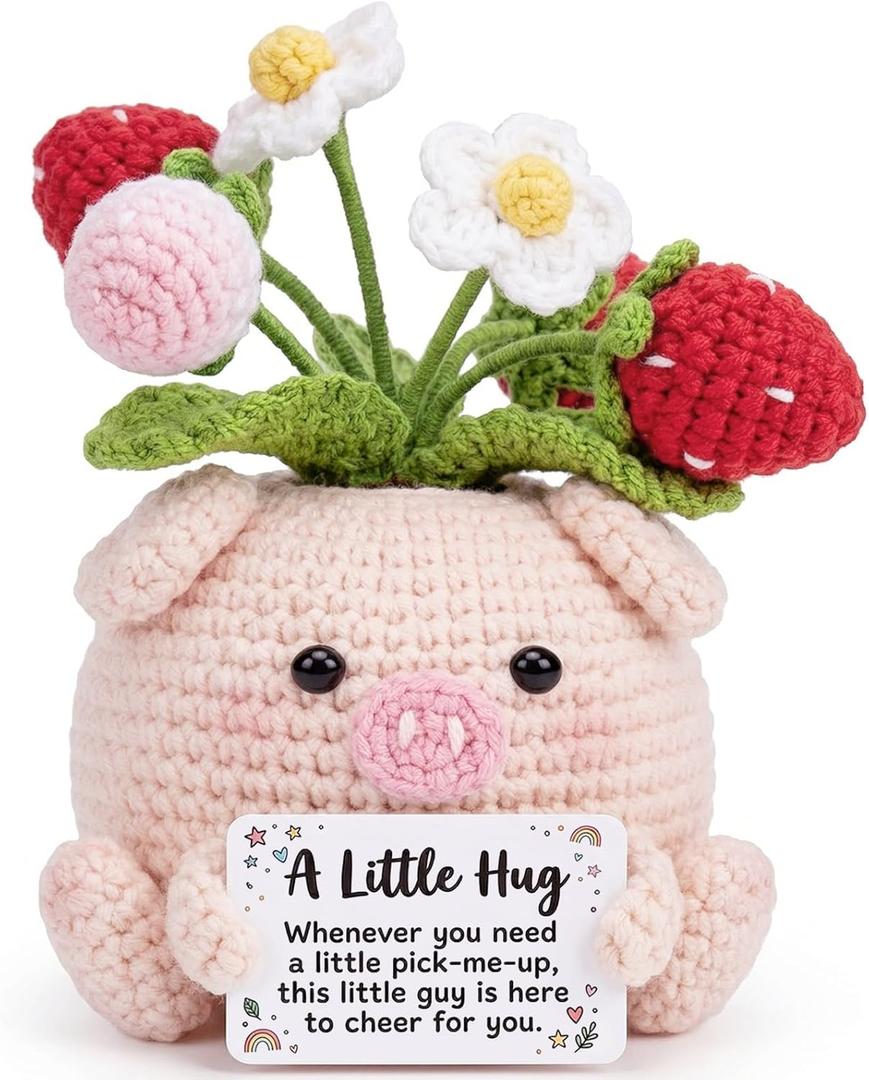 Haraketlt Strawberry Crochet Pig Gift - Cute for Mom, Thank You Teacher Appreciation Present, Best Friend Female Birthday Ideas, Sweet Cheer Up Keepsake for Sister Coworker (Pig Strawberry)