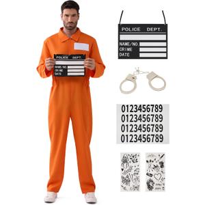 Spooktacular Creations Prisoner Costume Men, Orange Jumpsuit, Jail Inmate Accessories Set, Halloween Costumes for Men 2025 (S)