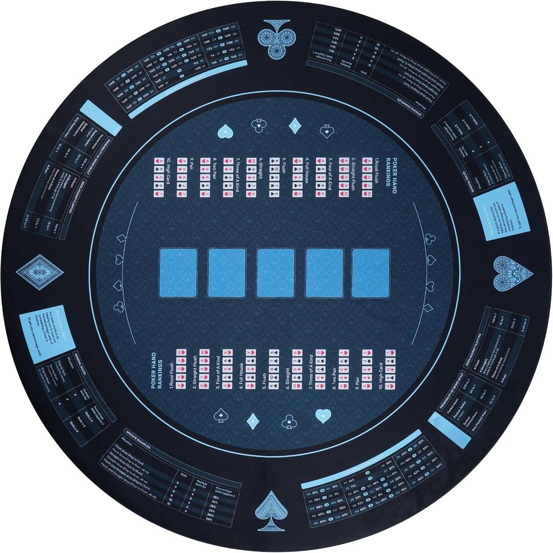 RUNNING HOT Exclusive Pro 47" Round Poker Mat: Anti-Slip, Durable, Foldable Design with Poker Probability Guide - Ideal for Casino Games, Carrying Bag Included