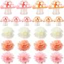 Yexiya 22 Pcs Mushroom Honeycomb and Flowers Honeycomb Ball Hanging Tissue Paper Pom Decorations for Baby Shower Party of Fairy Garden Jungle Wonderland Birthday Nursery(Pink)