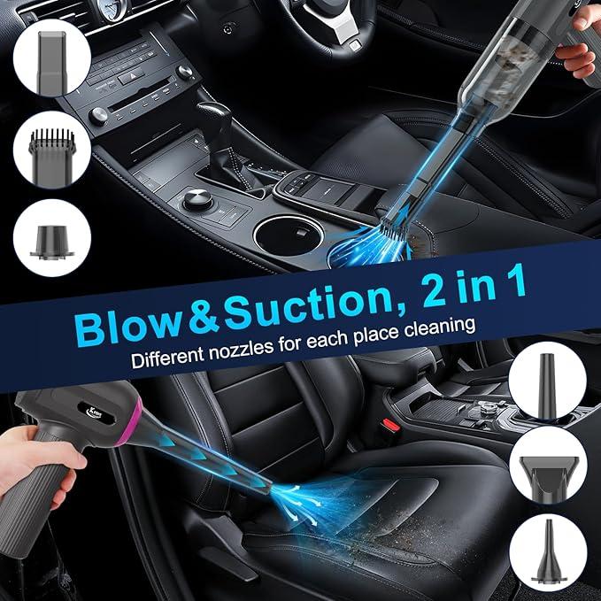 KMM Handheld Car Vacuum Cleaner, 4 in 1 Vacuum Cleaner 16000Pa Air Duster, 3-Speed Adjustable 120W High Power Vacuum Cleaner with LED Light and Multi-Nozzles for Car, Home, Office, Pet (Gray)