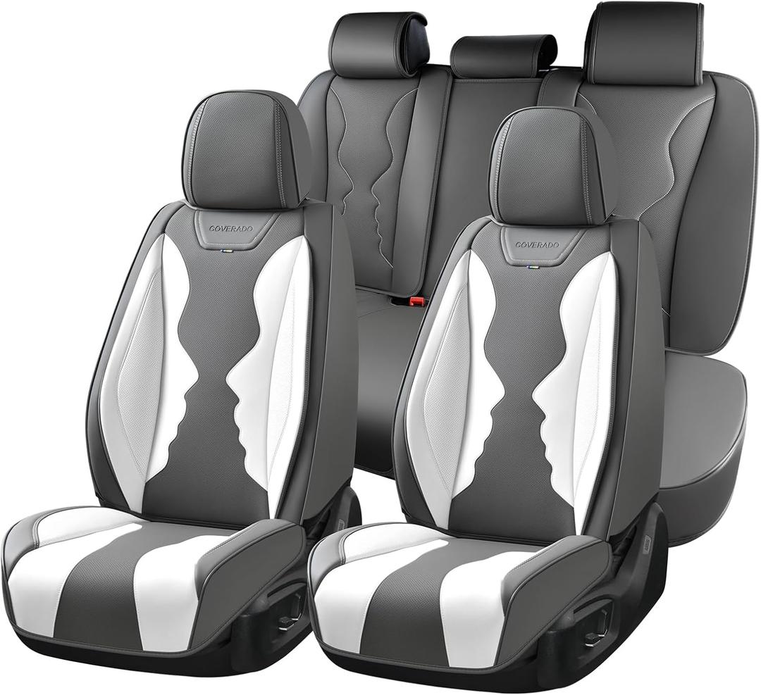 Coverado Pride Ride Car Seat Covers Full Set, Rainbow Seat Covers for LGBTQ+, Leather Waterproof Universal Car Interior Covers Seat for Most Cars (LGBT-Black-White)