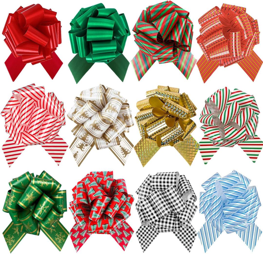 SIMISI RIBBON 12 Pcs Christmas Bows for Gift Wrapping Pull Bows and Ribbon for Presents, Gift Baskets