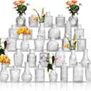 Glass Bud Vases Set of 32 - Assorted Small Mini Glass Vases for Flowers, Crystal Vintage Vase Set, Bulk Centerpieces for Table Dcor, Wedding, Home and Events (Clear, 32 Pcs)