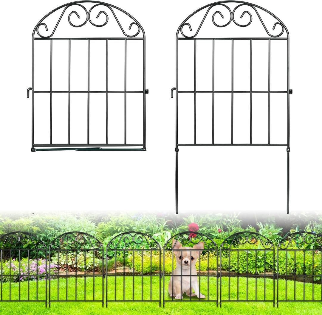 ADAVIN 20 Panels Collapsible Garden Fence Animal Barrier, 20 Ft(L) x 24 in(H) Black Rustproof Metal Wire Panel Border for Dogs Rabbits, Flower Edging for Landscape Patio Yard Outdoor Decor, Arched