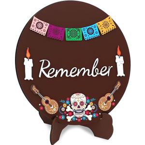 Day Of The Dead Decorations, Dia De Los Muertos Ofrenda Altar Recuerdame Wood Sign Decorations Kit with Stand, 3d Calaveras, Papel Picado Altar Supplies Decor Halloween Home Party
