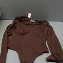 QINSEN Women's Long Sleeve Bodysuit V Neck Body Suits Seamed Cup Going Out Tops Shirt Size Medium