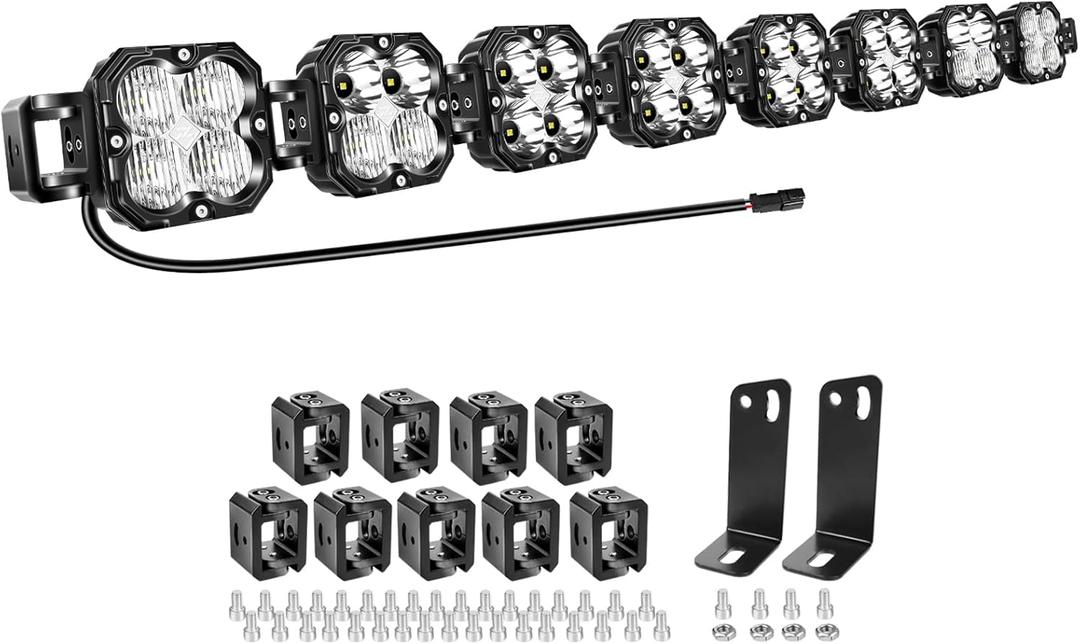 AUXTINGS 52 inch 240W LED Light Bar with DT Wiring, Straight Curved Adjustable, Spot Flood Beam Off Road 4X4 Waterproof Driving Fog Lights for 12V 24V Vehicle 4WD Car UTV SUV Truck Tractor Trailer