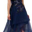 Adrianna Papell Women's Sequin Combo High-Low Dress, Navy/Black, 12