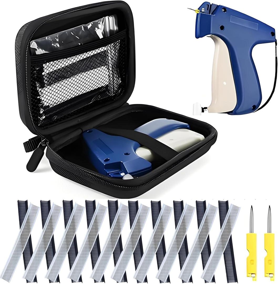 6004 Pcs Quick Clothing Fixer Gun Kit Mini Stitch Clothes Gun with Case 2 Pcs 0.05'' Micro Fine Needles 3000 Black 3000 White Micro Fastener for Quick Sewing (Blue)