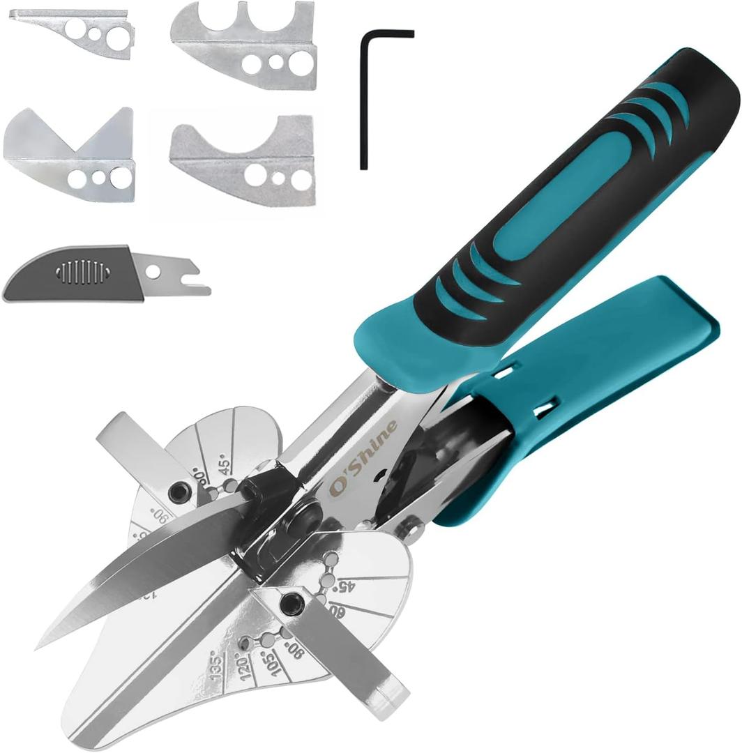 OShine Ratchet Miter Shears Expert for Angular Cutting Molding Crafting Wood, Quarter Round Cutting Tool, 45-135 Degree Multi Angle PVC Miter Shear Trim Cutter Hand Tool, w/Extra Four Anvils & Blade