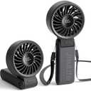 JISULIFE Handheld Fan Life7 – Ultimate Flexibility: High-Power Motor, LED Display, 19.5 Hrs Cooling, 5000mAh Rechargeable, 5-Speed, Foldable Design, 3-IN-1 Portable Fan for Travel Cruise Beach(Black)