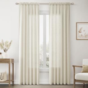 Beige Linen Curtains Long for Living Room 2 Panel Set Rod Pocket Light Filtering Privacy Neutral Semi Sheer Flax Linen Curtains Rustic Farmhouse Boho Decor Cotton Textured Gauze Drapes, 39x84 in 