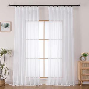 OWENIE White Pinch Pleated Sheer Curtains 96 Inches Long for Bedroom Living Room, Modern Soft Airy Solid Light Filtering Window Curtains, Pinch Pleated Sheer Window Treatments, White, Each 40x96 Inch